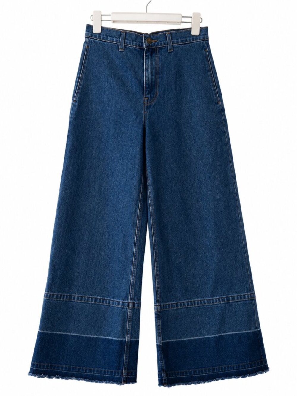 Veronica Beard Grant Blue High Rise Wide Leg Cropped Jeans Raw Hem Denim Size 27